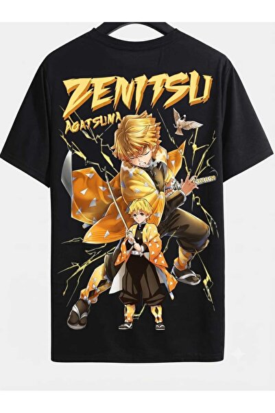 classy moda Tricou negru oversize unisex cu imprimeu cu personaje anime