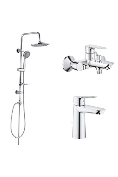 Grohe مجموعة صنبور الحمام من BAUEDGE مع صنبور الحوض وطقم دش تيما توندو تيب