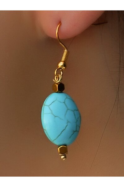 Esha Store Natural Stone Turquoise Hematite Natural Stone Dangle Women's Earr...