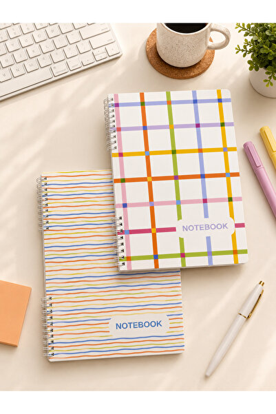 PickyTidy A4 Spiralli Defter 2'li Set – Renkli Kapaklı Çizgili - Kareli Okul ...