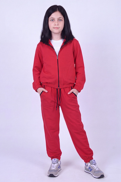 FYK KİDS Girl's High Collar Zippered Waist Tie Elastic Leg Sweatpants Set