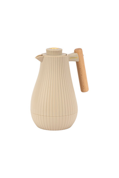 ROYALFORD قارورة عازلة للحرارة سعة 1 لتر طراز RF12973 مع مقبض خشبي، لون أبيض