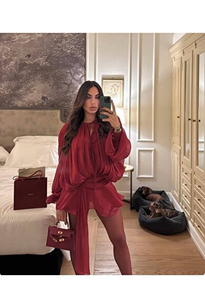 Bak'ap Premium Trend Vatkalı Dökümlü Fırfırlı Şortlu Romantik Mini Elbise