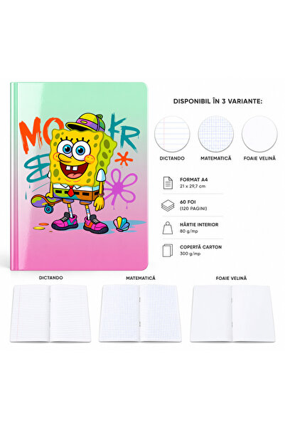 Ingift Caiet A4 Personalizat SpongeBob si Patrick – 60 Foi, Matematica