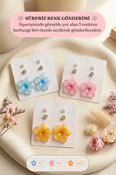 Elika Silver Silvery Colored Flower Earrings – Surprise Color Delivery