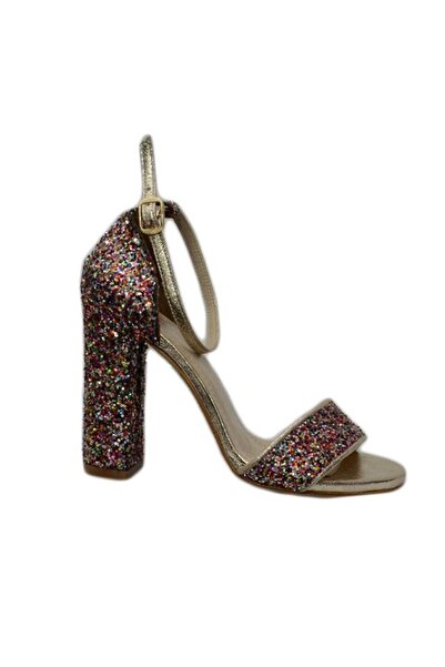 OEM Sanda eleganta cu toc gros, stabil, design de sclipici multicolor