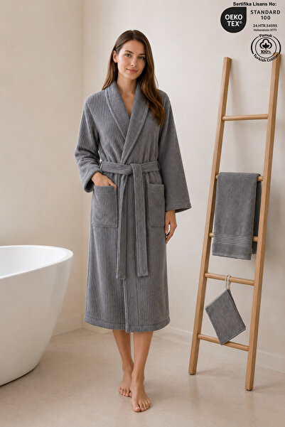 Ellaline Eldy Women's Bathrobe Set, 3 Pieces, 100% Cotton Certified Shawl Str...