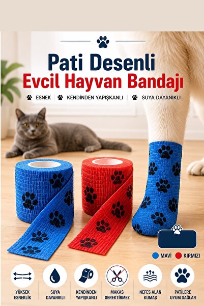 Kitchen Beauty Esnek ve Suya Dayanıklı Pati Desenli Evcil Hayvan Bandajı Kend...