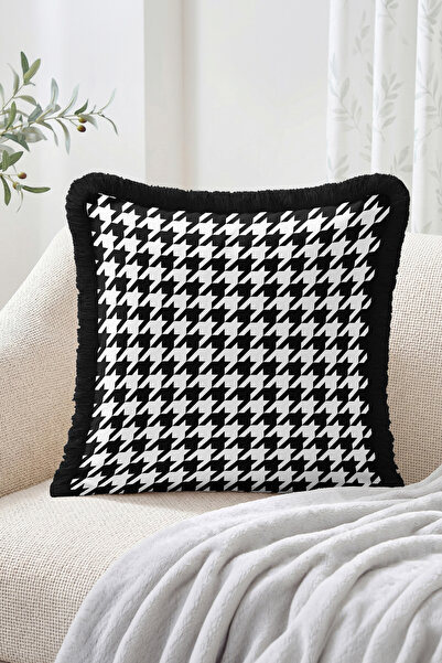 Realhomes Goose Feet Patterned Fringed Throw Pillow Cover Modern Decorative P...