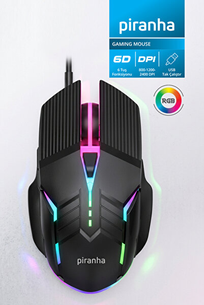 Piranha 7634 Kablolu 6D RGB Gaming Mouse | 6 Tuşlu | 800/1200/2400 DPI | USB ...