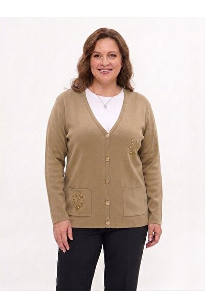 onno style women Classic Knitted Jacket with Steel Mesh Stone Accessories