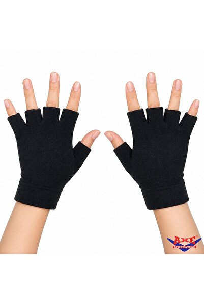AXE SPORTSWEAR Women's Black Winter Fingerless Cut-Out Half Finger Soft Textu...