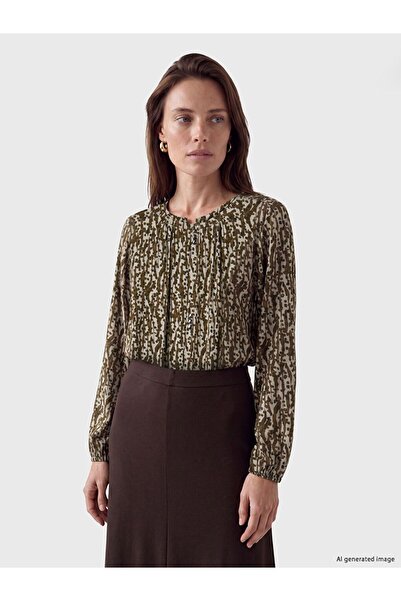 LC Waikiki Lcw Grace Green Crew Neck Patterned Blouse