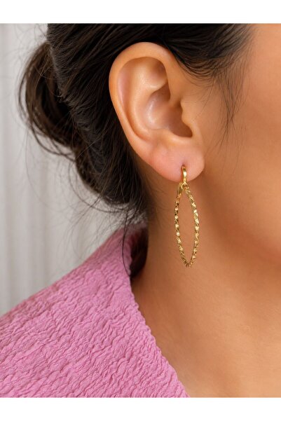 MARE BUTİK Thin Twisted Oval Gold Hoop Earrings