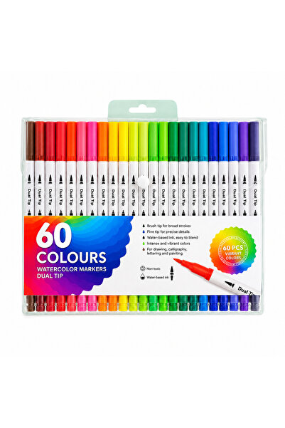 OEM Top Bottom Set of 60 watercolor markers with two heads of 0.4 mm and 1-2 ...