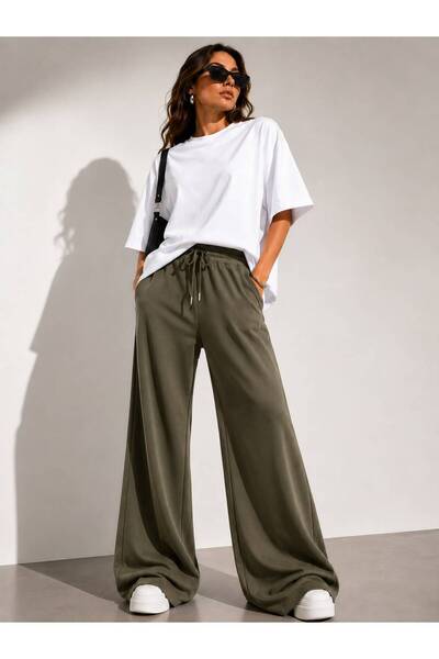 POLYMOOD Set of 2 Bottom Modal Palazzo Top Cotton Oversize T-Shirt Set