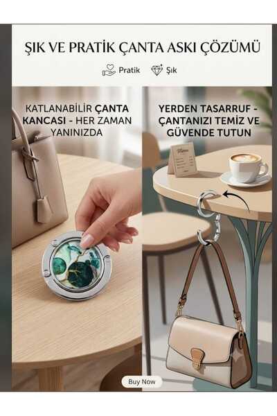 segyhome Taşınabilir Masa Kenarı Katlanır Çanta Askılığı - Desenli Çanta Tutu...