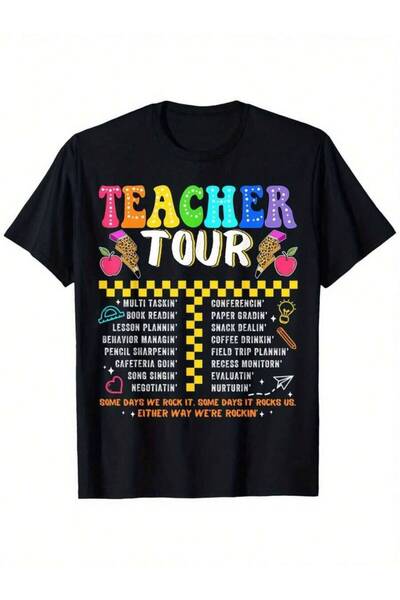 KYMC07 تي شيرت ريترو ABCD The Teacher Tour مضحك للعودة إلى المدرسة في اليوم ا...