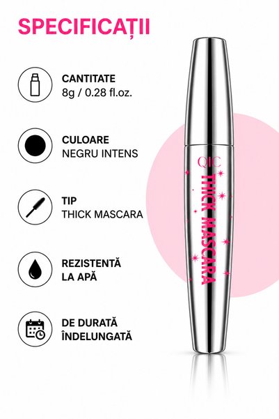 Generic Brand Rimel 2 în 1 Waterproof Thick Mascara – Volum, Alungire și Curbare, Negru Intens, 8 g