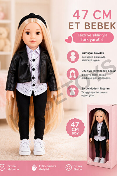 kosetoys Kız Oyuncak Bebek 47 cm Uzunlugunda Gövde Kısmı Yumusak Et Bebek