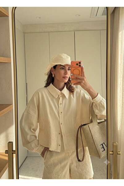 SALTİX Set de cămașă și pantaloni scurți cu broderie pentru femei