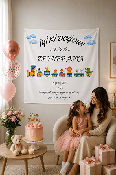 LUNA DİZAYN Kişiye Özel Yatay Doğum Günü Happy Birthday Duvar Örtüsü Duvar Ha...