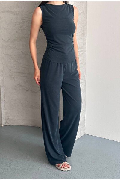 HKT HAK TEKSTİL Modal Pike Gathered Slim Trousers and T-Shirt Set
