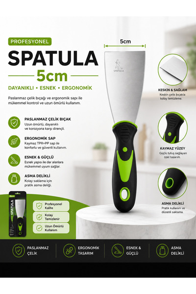 KarapolatYapı 5 cm Paslanmaz Çelik Spatula Macun Kazıma ve Alçı Malası