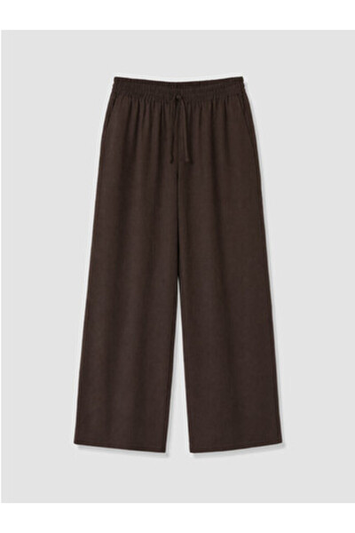 LC Waikiki Brown Plus Size Linen Blend Women's Trousers