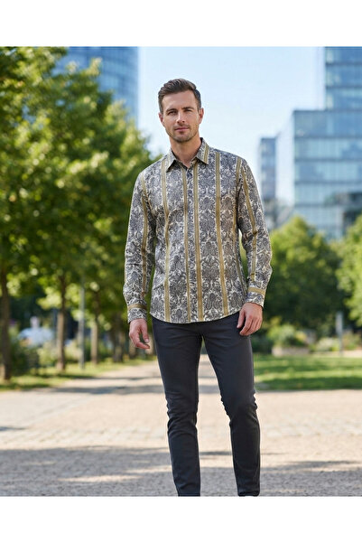 Chordi Long Sleeve Patterned Cotton Tencel Fabric Full Lycra Shirt