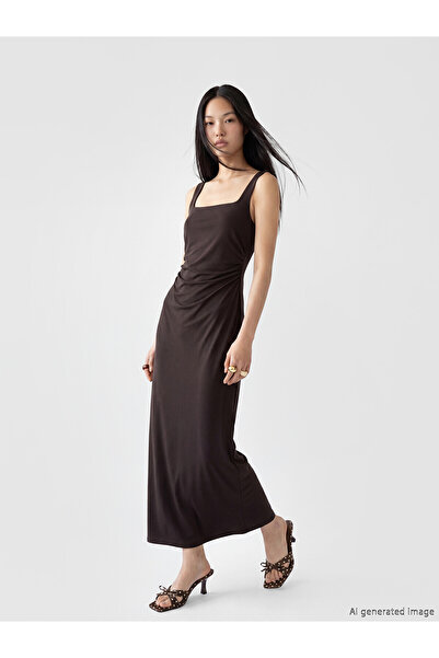 LC Waikiki Original Square Neck Gathered Bodycon Dress
