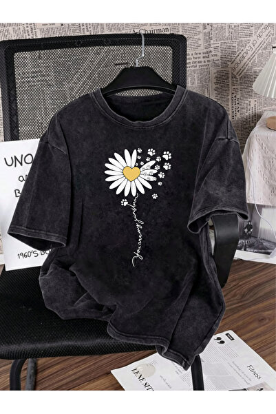 HOFFNUNG Unisex Oversize Vintage Washed Street Style Μόδα του δρόμου Βαμβακερ...