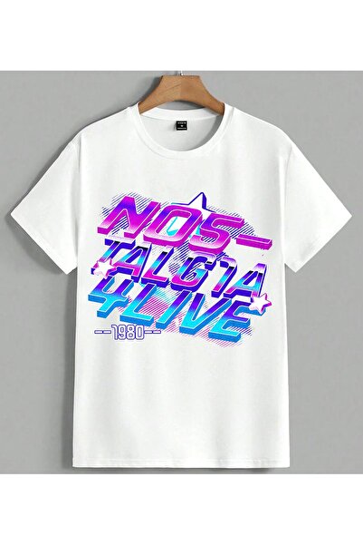 ELFERA Nostalgia Retro D Neon Gradient Printed Unisex Oversize T-Shirt White