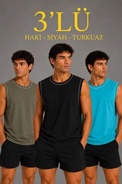 Beruflic Men's 3-Piece Sleeveless Sports Athlete Set Summer Crew Neck Black, ...