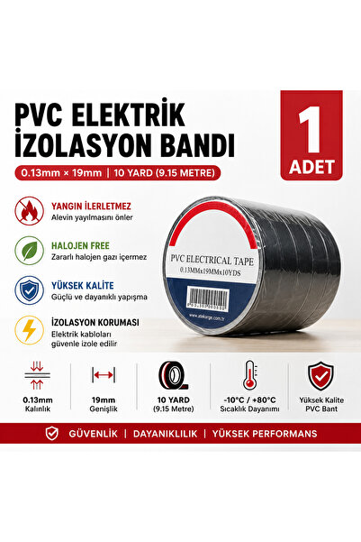 lawrenceshop 1 Adet Elektrik İzolasyon Bandı Siyah 10 Yarda (9.15 Metre) 19 m...