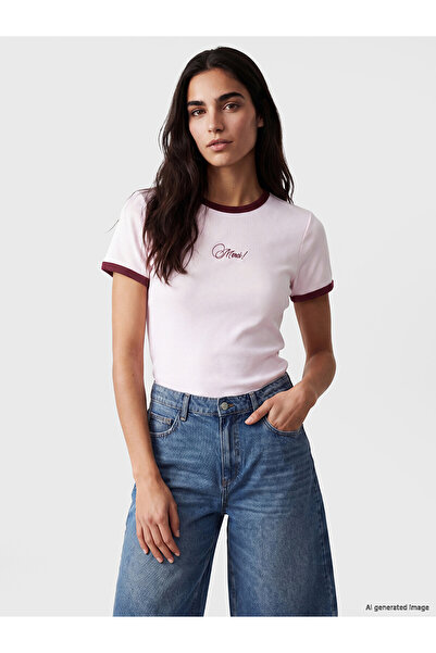 LC Waikiki Vizyon New Season Crew Neck Embroidered Women's Ribbed T-Shirt