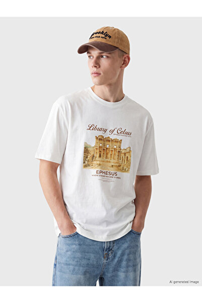 LC Waikiki Tricou pentru bărbați NEVAVM cu guler oval și imprimeu Efes