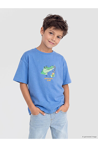 LC Waikiki Original Oval Collar Printed Boy's T-Shirt