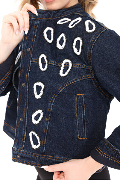 RENGARENG Women's Designer Denim Jacket with Hand Embroidery Detail, Lined, D...