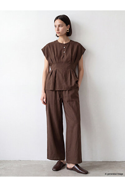 LC Waikiki Nevavm Women's Wide Leg Pants with Elastic Waist and Difference in...