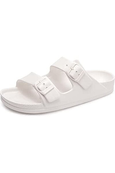 FUNKYMONKEY Women's Comfort Slides Double Buckle Adjustable EVA Flat Sandals ...