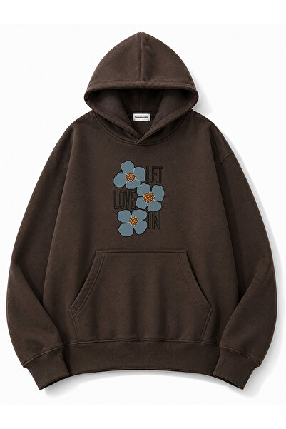 herkesemoda Hanorac cu glugă cu imprimeu Love Flower, cu 2 fire, tip Rasteron