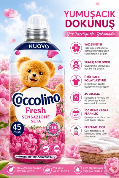 Coccolino Fresh Sensazione Seta İpeksi Ferahlık Kokulu Konsantre Yumuşatıcı 952 ml 45 Yıkama