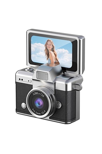 Mi7a Mini Retro Vlog Kamera Dönebilir Ekranlı Dijital Fotoğraf Makinesi Flaşlı