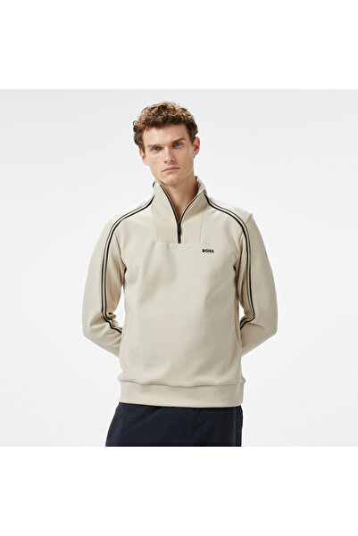 BOSS Pamuklu Logolu Slim Fit Yarım Fermuarlı Dik Yaka Sweat Erkek SWEAT 50523...
