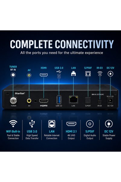 STARSAT SR-265V4K 4K UHD Linux Digital Satellite Receiver with Dual-Band Wi-Fi and Voice Remote