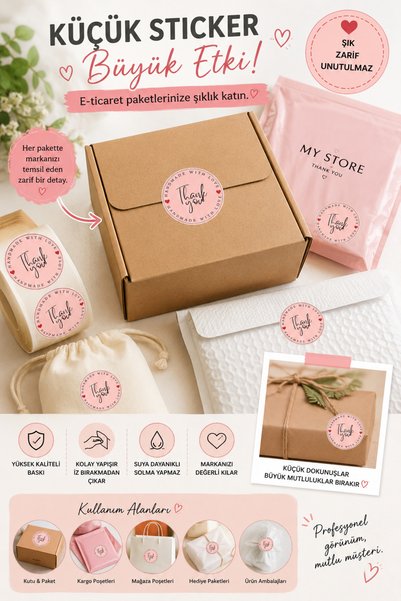 cyatelier Thank You Sticker Thank You Sticker Handmade with Love Adhesive Label Sticker for Packaging, Shipping, Gift, Food Packaging