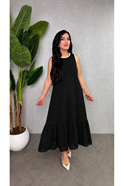 UFC 1985 TOP BRAND Women's Strappy Round Neck Long Viscose Two-Thread Dress w...