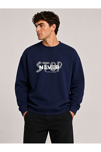 herkesemoda Stop Never Detailed Crew Neck 2 Thread Sweatshirt