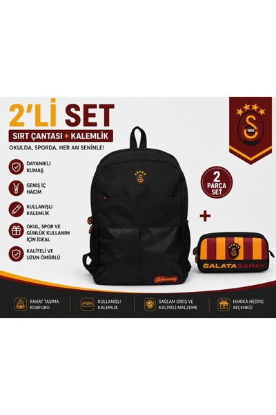 Galatasaray Licensed Waterproof Black Backpack 26513+ Pen Holder 26578